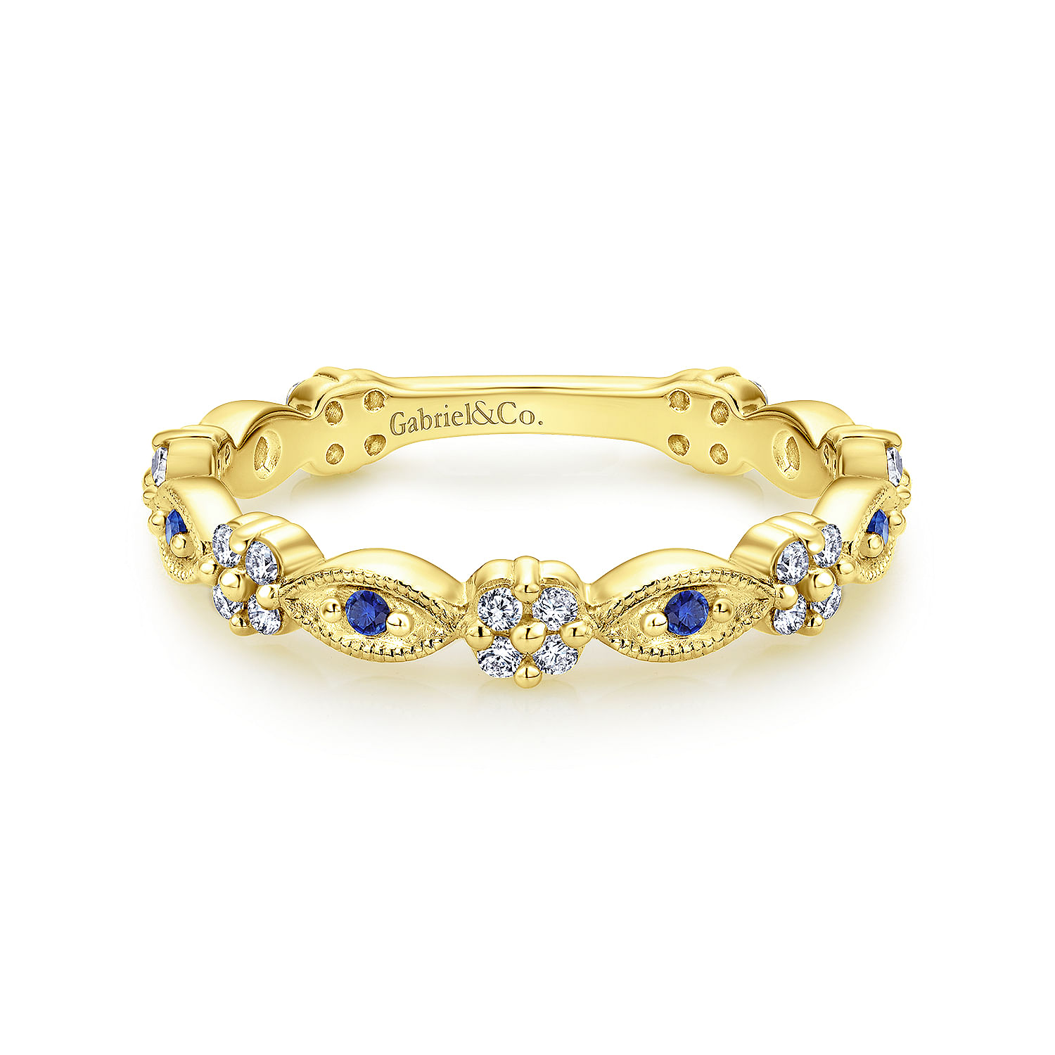 14K Yellow Gold Alternating Sapphire and Diamond Station Stackable Ring