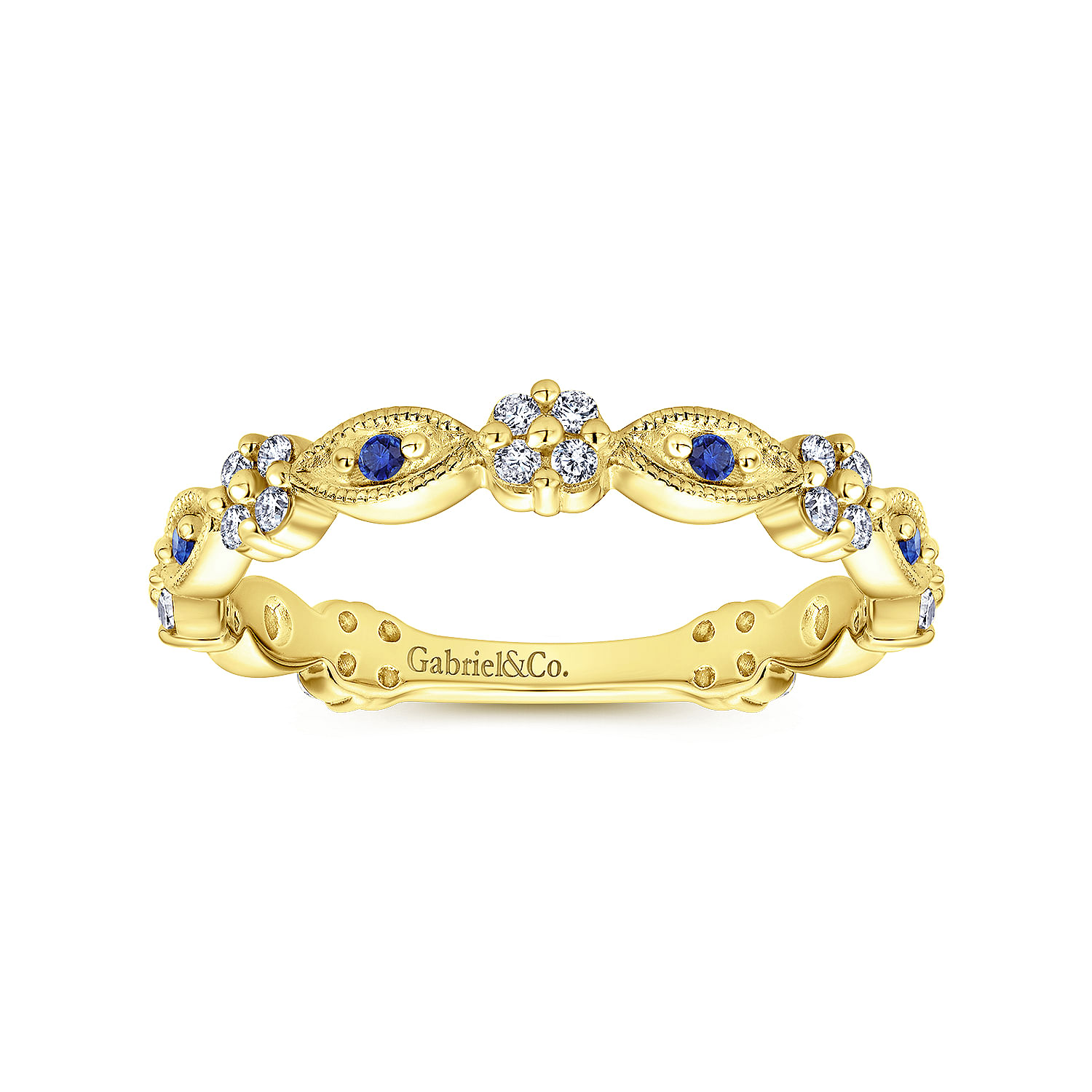 14K Yellow Gold Alternating Sapphire and Diamond Station Stackable Ring