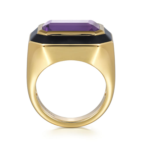 14K Yellow Gold Amethyst Cocktail Ring with Black Enamel