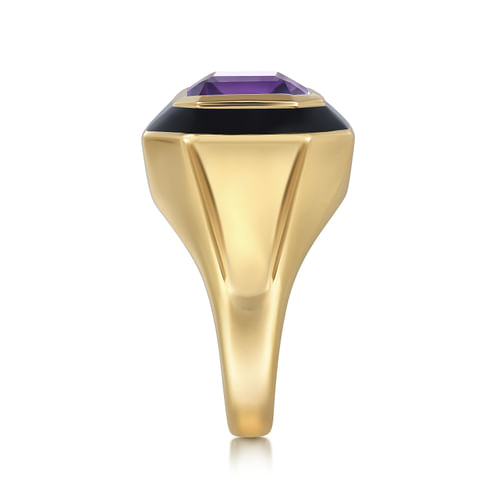14K Yellow Gold Amethyst Cocktail Ring with Black Enamel