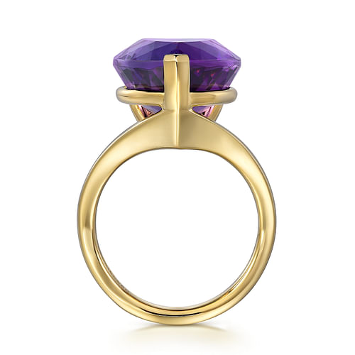 14K Yellow Gold Amethyst Pear Shape Ladies Ring