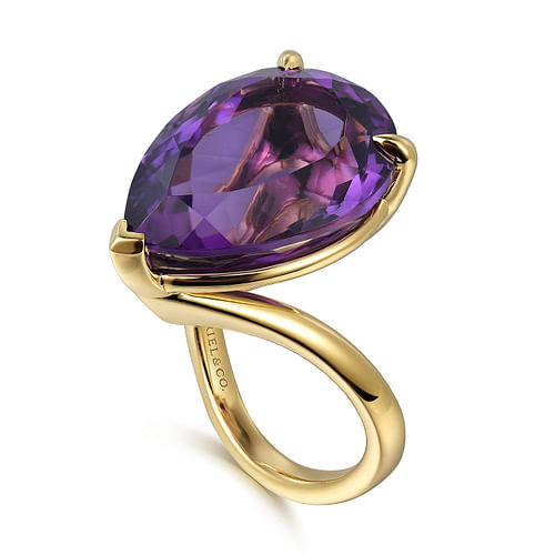 14K Yellow Gold Amethyst Pear Shape Ladies Ring