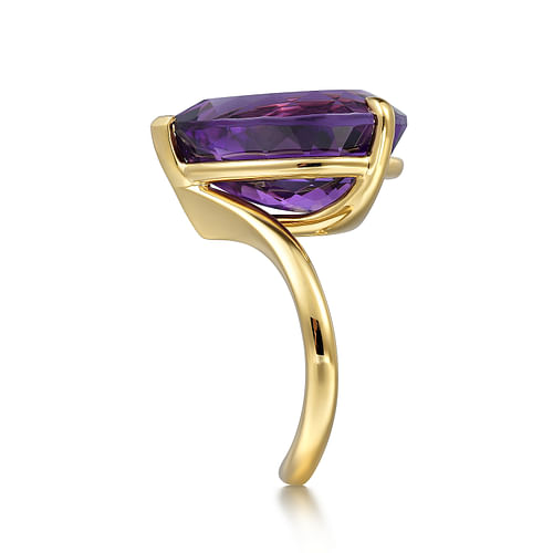 14K Yellow Gold Amethyst Pear Shape Ladies Ring