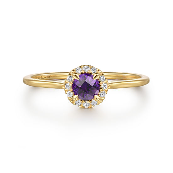 Gabriel - 14K Yellow Gold Amethyst and Diamond Halo Promise Ring