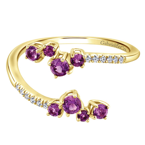 14K Yellow Gold Amethyst and Diamond Open Ring