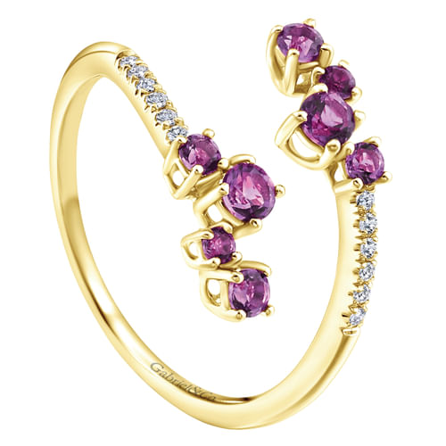 14K Yellow Gold Amethyst and Diamond Open Ring