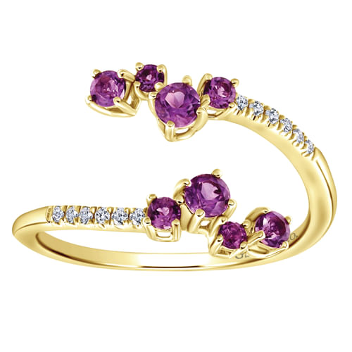 14K Yellow Gold Amethyst and Diamond Open Ring