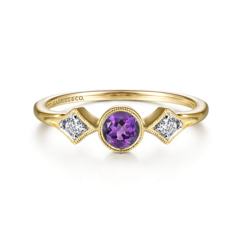 14K Yellow Gold Amethyst and Diamond Promise Ring