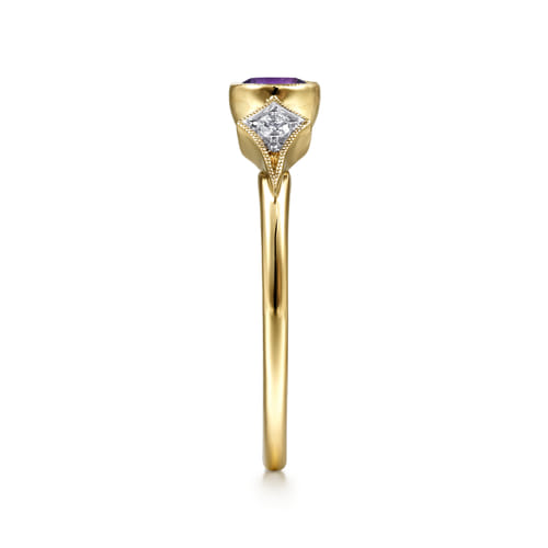 14K Yellow Gold Amethyst and Diamond Promise Ring