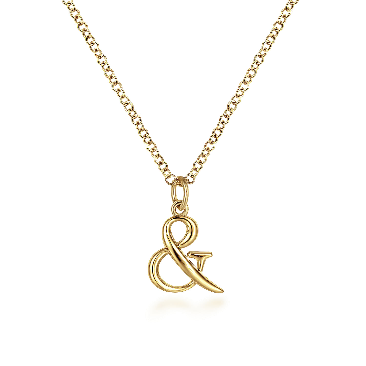 14K Yellow Gold Ampersand Pendant Necklace with Bezel Set Diamond Drop