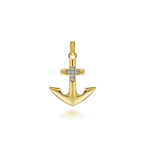 14K Yellow Gold Anchor Pendant with Diamonds