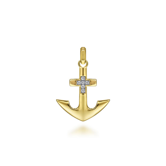 Gabriel - 14K Yellow Gold Anchor Pendant with Diamonds