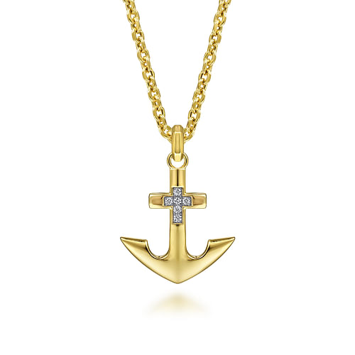 14K Yellow Gold Anchor Pendant with Diamonds