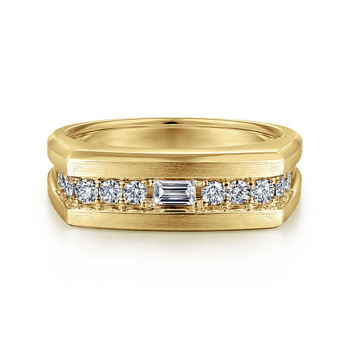 14K Yellow Gold Angular Diamond Ring in Satin Finish