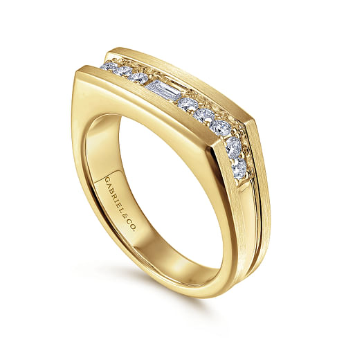 14K Yellow Gold Angular Diamond Ring in Satin Finish