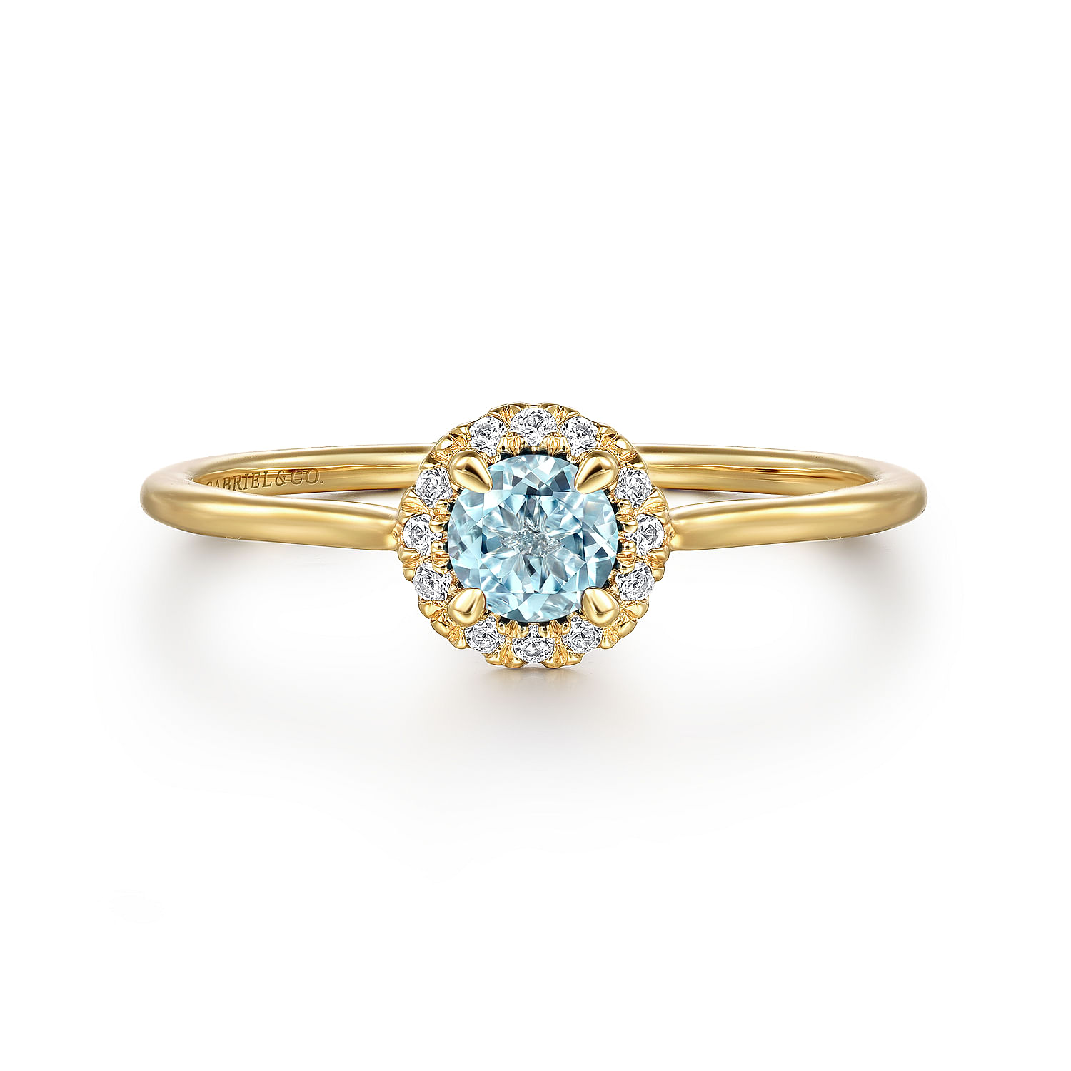 14K Yellow Gold Aquamarine and Diamond Halo Promise Ring