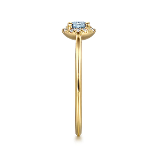 14K Yellow Gold Aquamarine and Diamond Halo Promise Ring