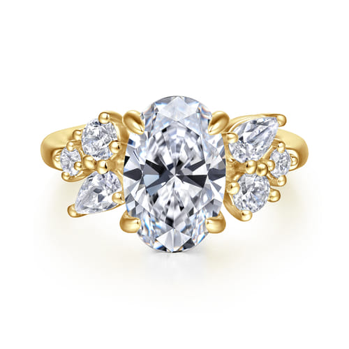 14K Yellow Gold Asymmetrical Burst Oval Diamond Engagement Ring 14K Yellow Gold Asymmetrical Burst Oval Diamond Engagement Ring