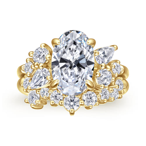 14K Yellow Gold Asymmetrical Burst Oval Diamond Engagement Ring 14K Yellow Gold Asymmetrical Burst Oval Diamond Engagement Ring