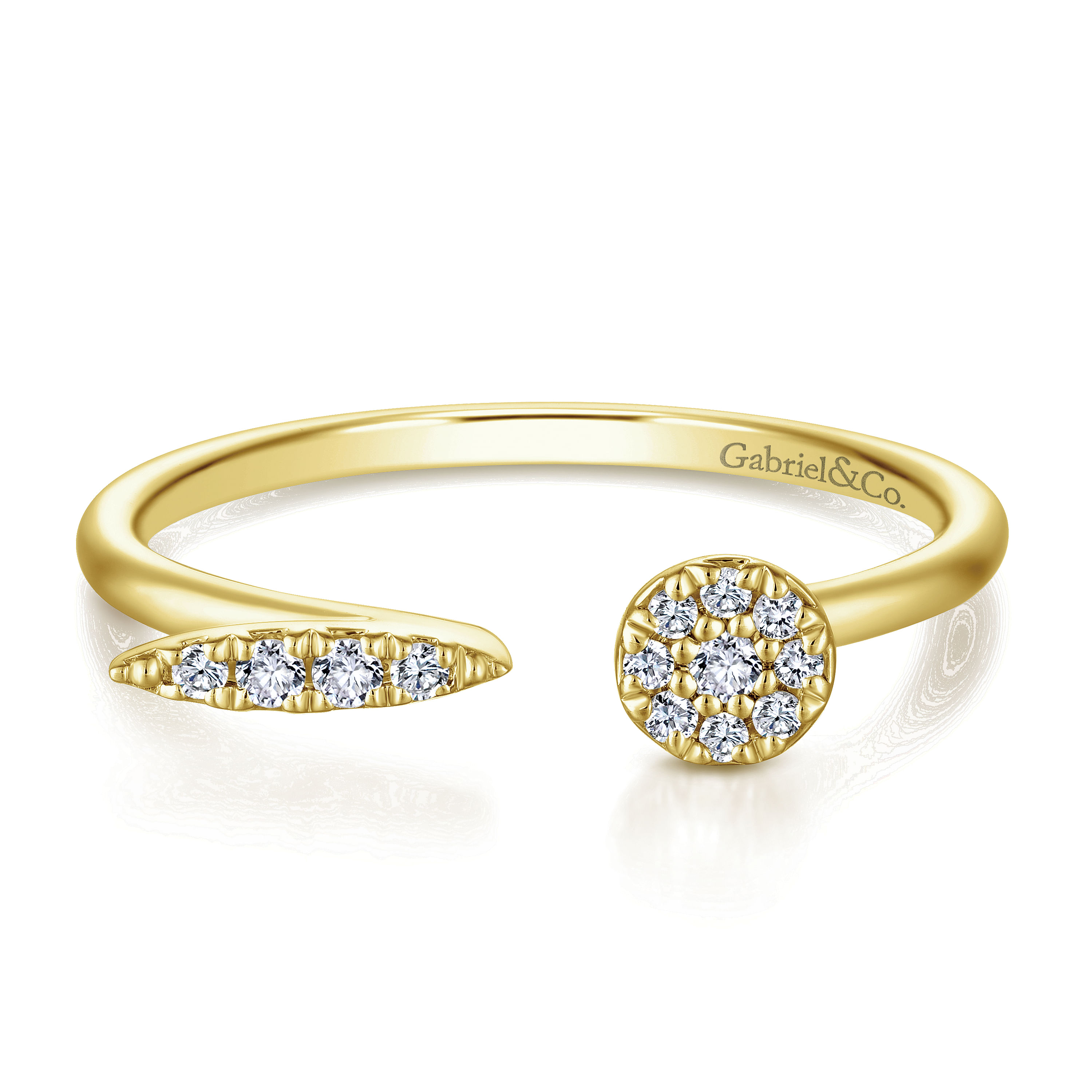 14K Yellow Gold Asymmetrical Pavé Diamond Open Ring