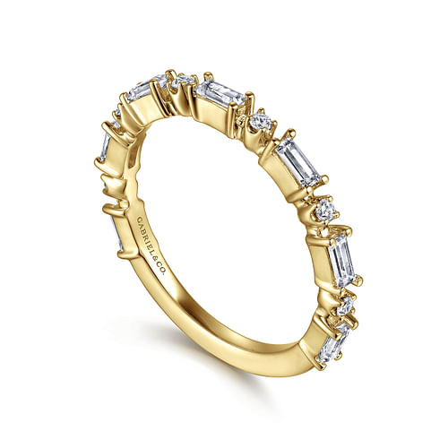 14K Yellow Gold Baguette and Round Diamond Anniversary Band