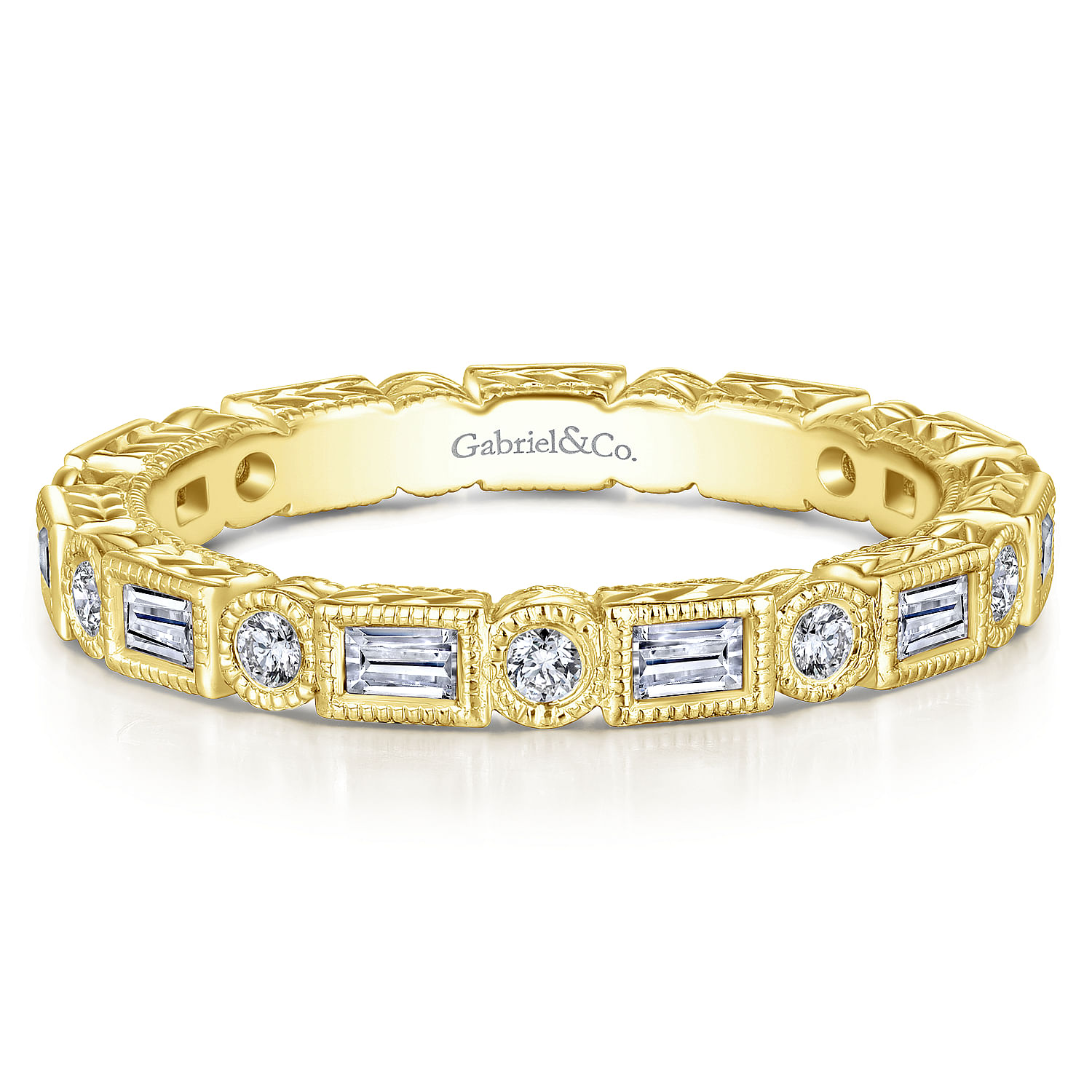 14K Yellow Gold Baguette and Round Diamond Eternity Ring
