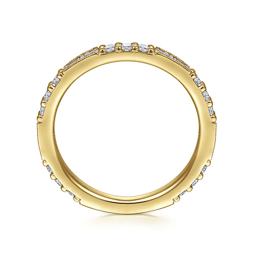 14K Yellow Gold Baguette and Round Diamond Stackable Ring