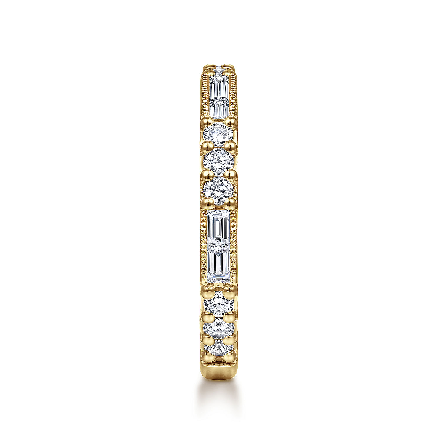 14K Yellow Gold Baguette and Round Diamond Stackable Ring