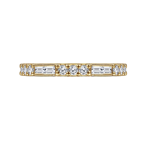 14K Yellow Gold Baguette and Round Diamond Stackable Ring