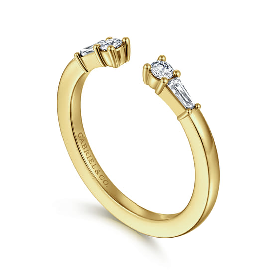 14K Yellow Gold Baguette and Round Open Diamond Anniversary Band angle 3