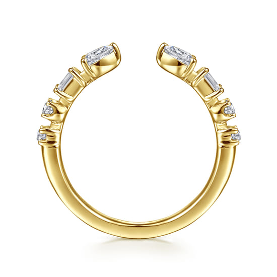 14K Yellow Gold Baguette and Round Open Diamond Band angle 2 14K Yellow Gold Baguette and Round Open Diamond Band angle 2