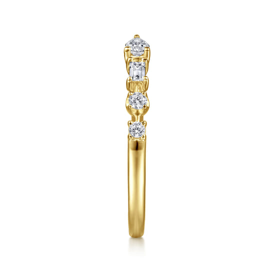 14K Yellow Gold Baguette and Round Open Diamond Band angle 4 14K Yellow Gold Baguette and Round Open Diamond Band angle 4