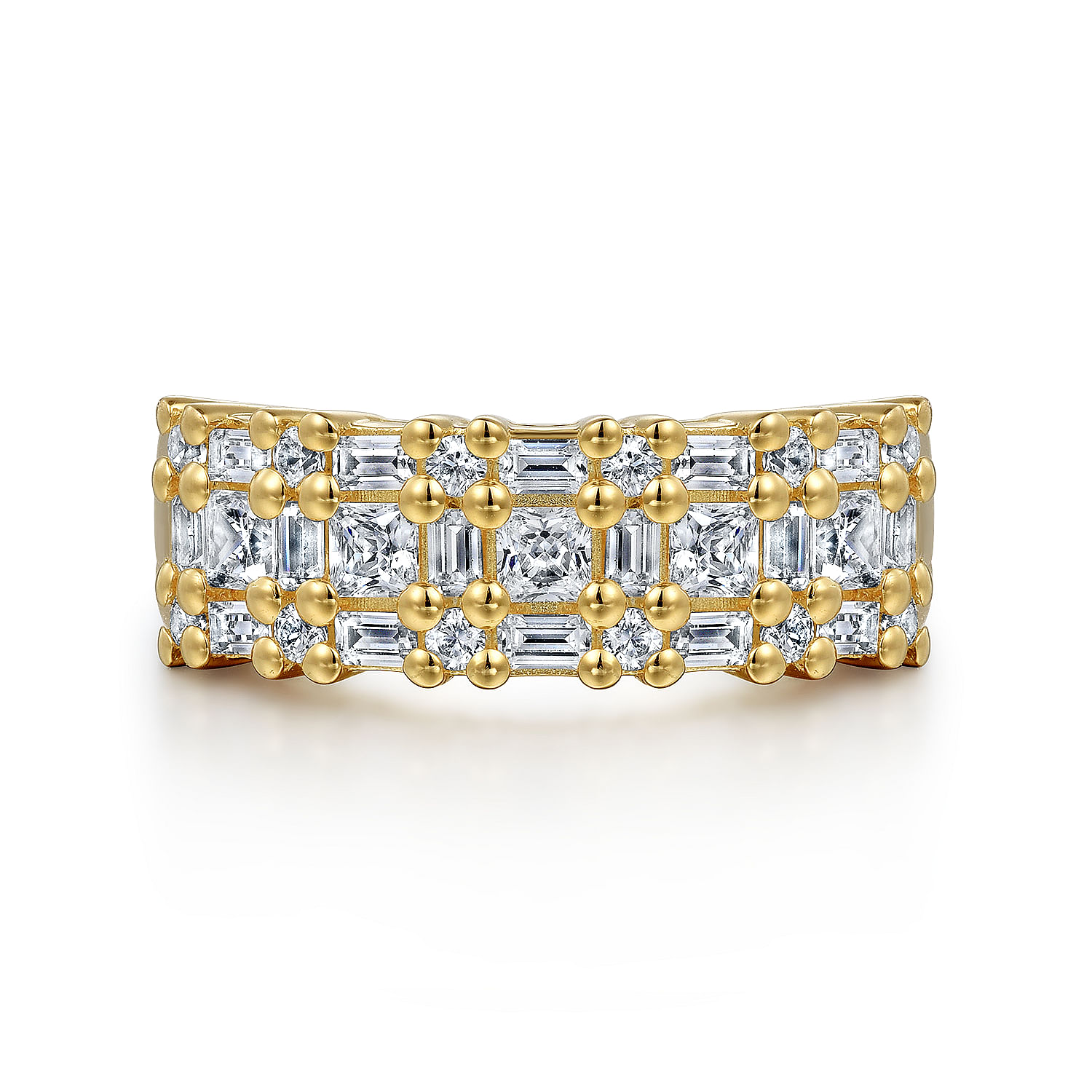 14K Yellow Gold Baguette and Round Wide Anniversary Band