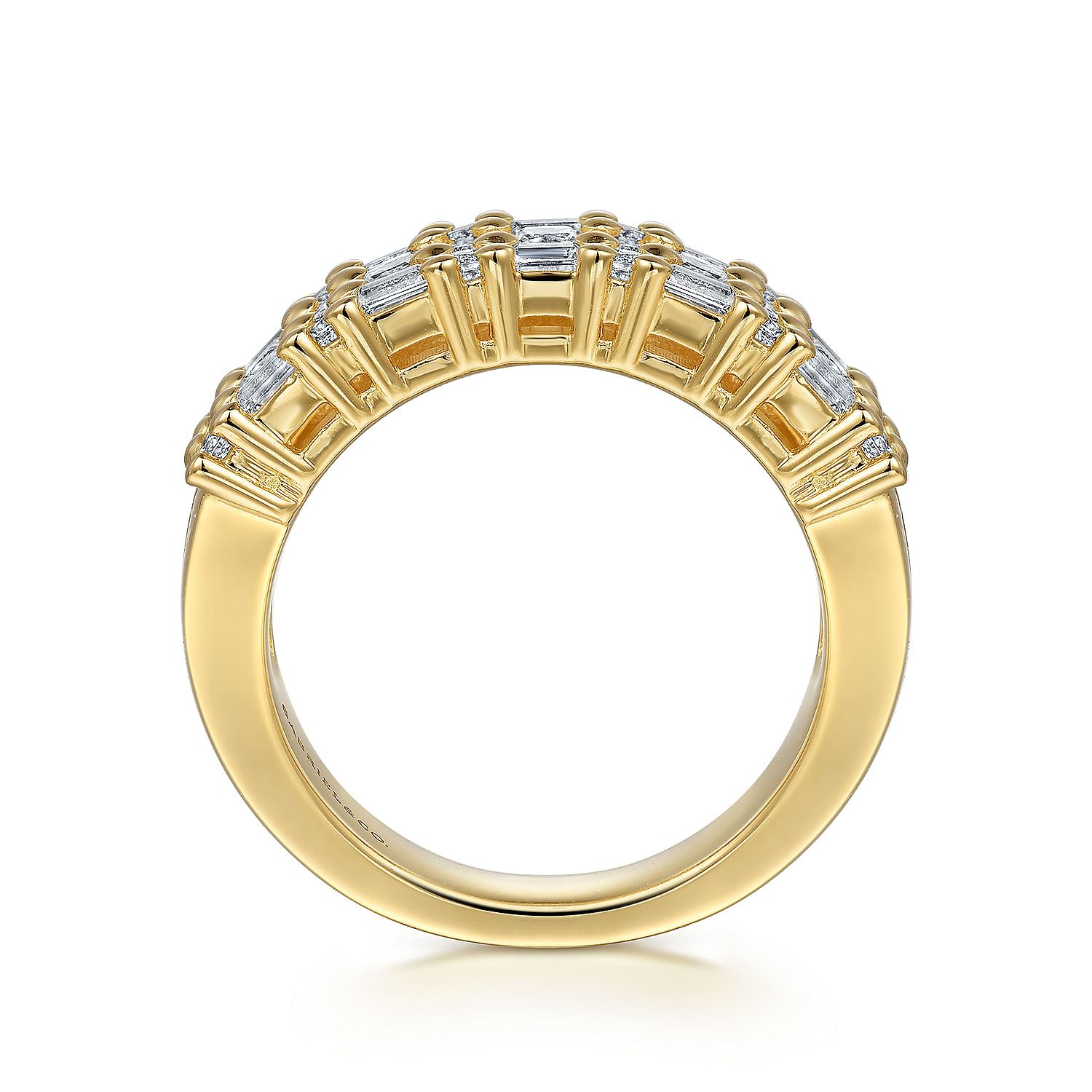 14K Yellow Gold Baguette and Round Wide Anniversary Band