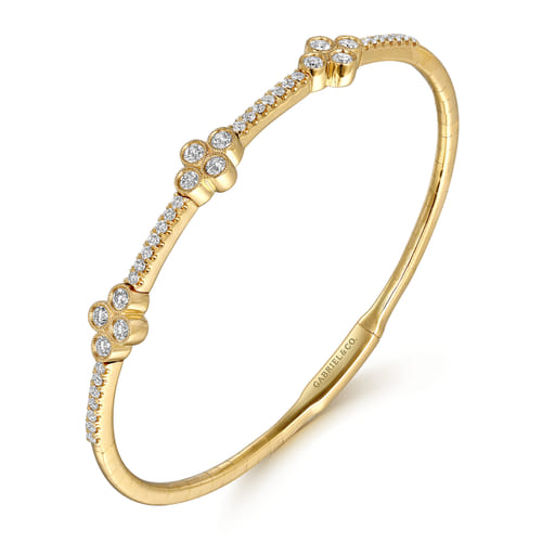 14K Yellow Gold Bangle with Clover Diamond Stations