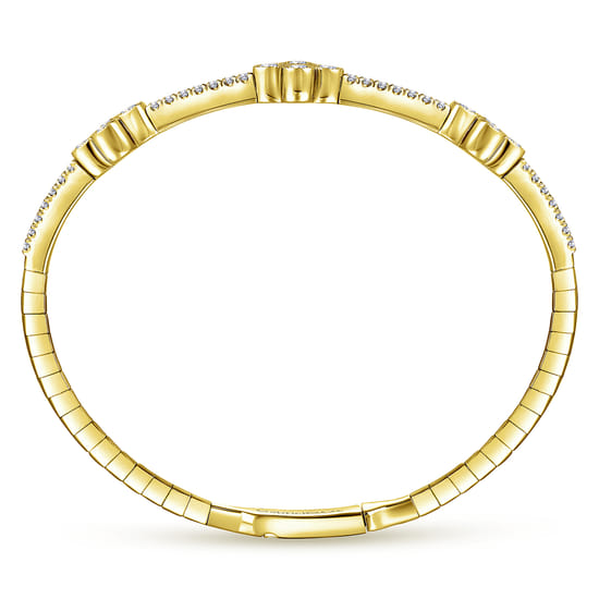 14K Yellow Gold Bangle with Quatrefoil Diamond Stations angle 3