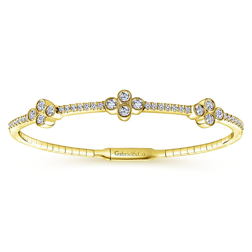 14K Yellow Gold Bangle with Quatrefoil Diamond Stations