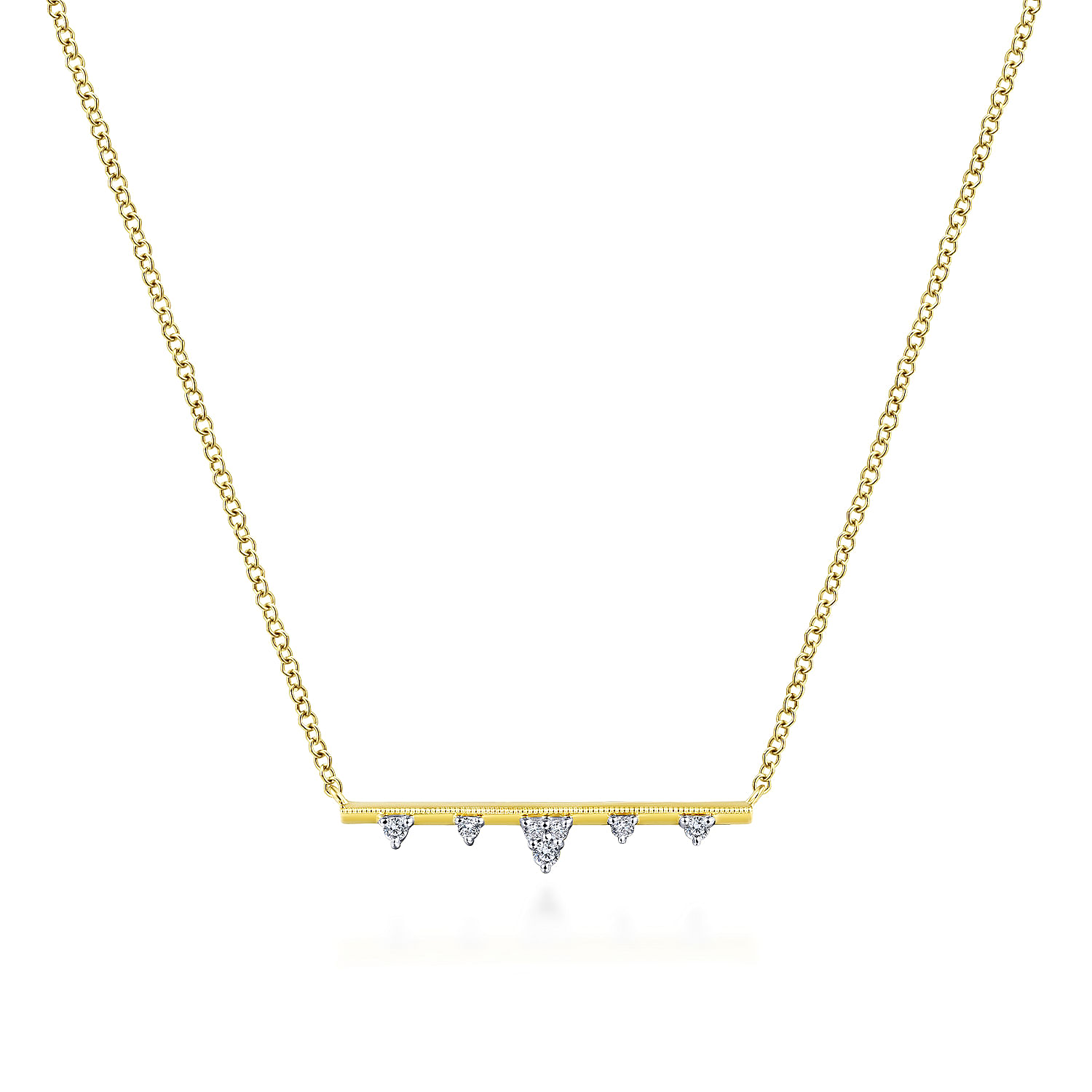 14K Yellow Gold Bar Necklace with Diamond Triangle Stations