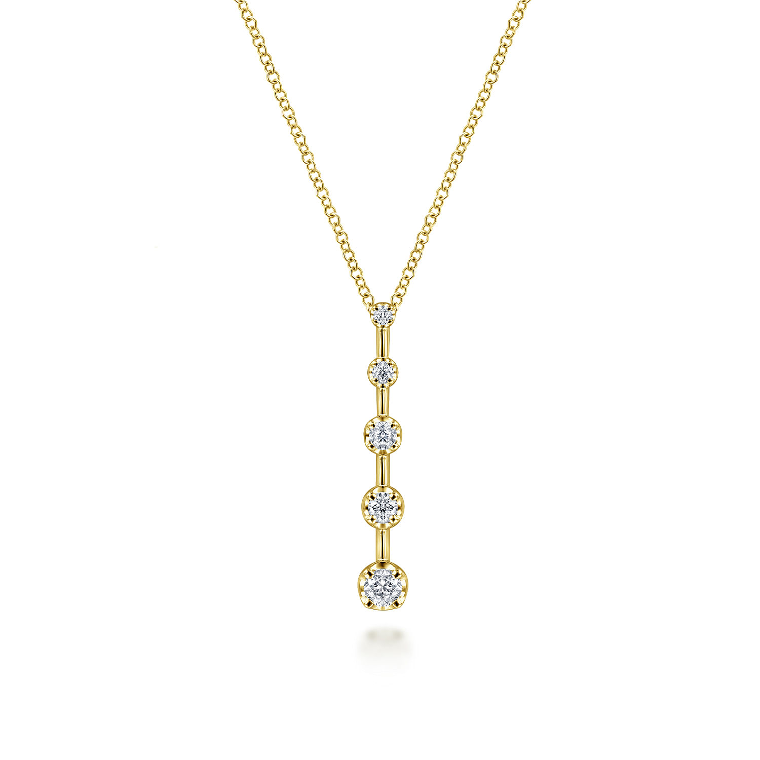 14K Yellow Gold Bar Pendant Necklace with Diamond Stations