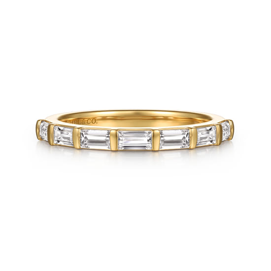 14K Yellow Gold Bar Set Diamond Baguette 7 Stone Anniversary Band