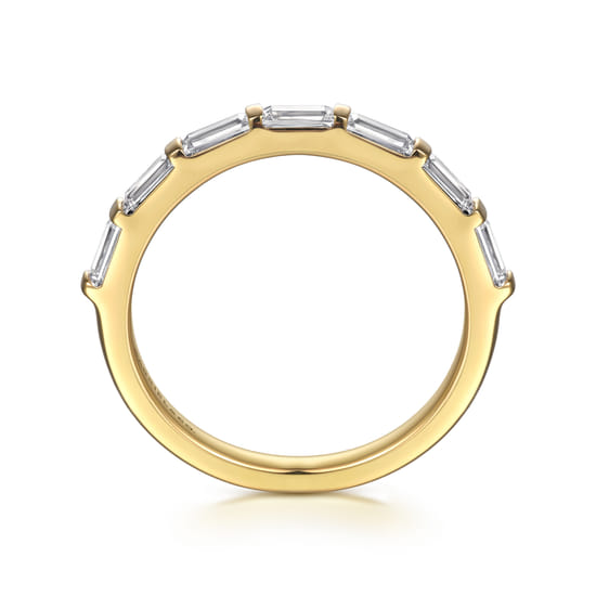 14K Yellow Gold Bar Set Diamond Baguette 7 Stone Anniversary Band angle 2