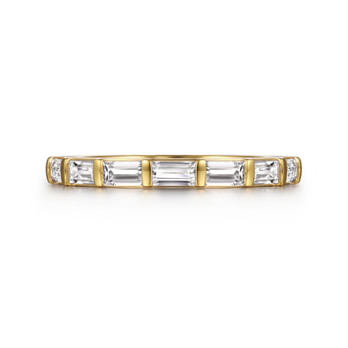 14K Yellow Gold Bar Set Diamond Baguette 7 Stone Anniversary Band