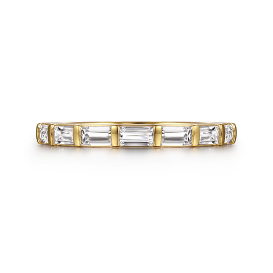 14K Yellow Gold Bar Set Diamond Baguette 7 Stone Anniversary Band angle 6