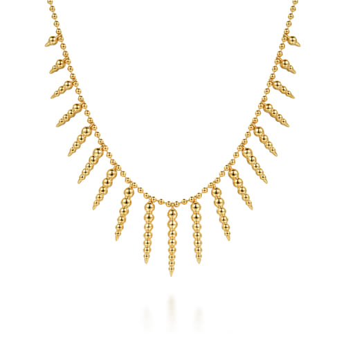 14K Yellow Gold Bead Chain and Bujukan Spike Droplet Necklace 