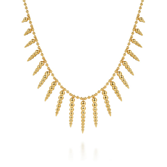 Gabriel - 14K Yellow Gold Bead Chain and Bujukan Spike Droplet Necklace 