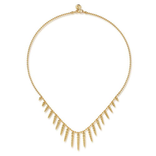 14K Yellow Gold Bead Chain and Bujukan Spike Droplet Necklace 