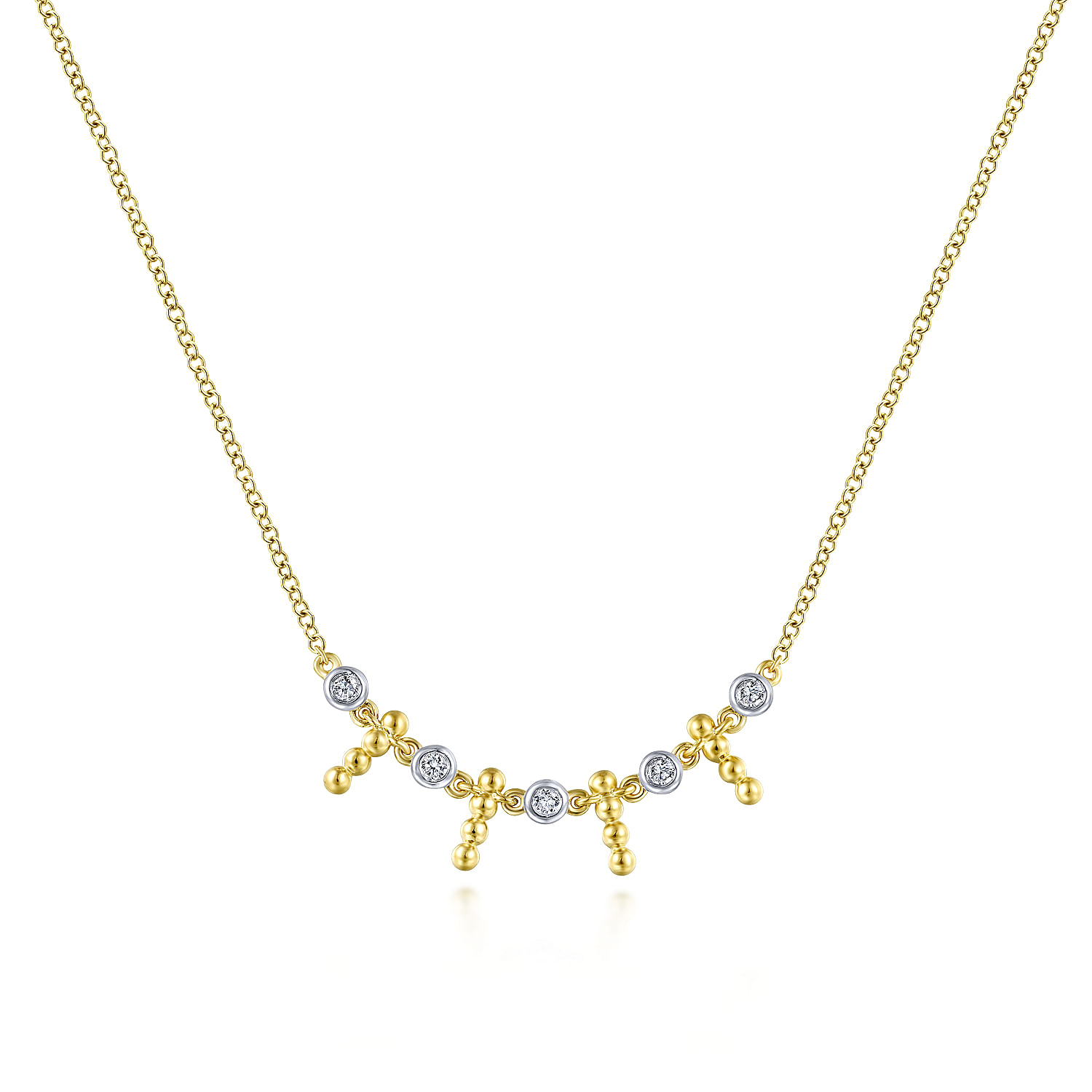 14K Yellow Gold Beaded Bezel Set Diamond Necklace