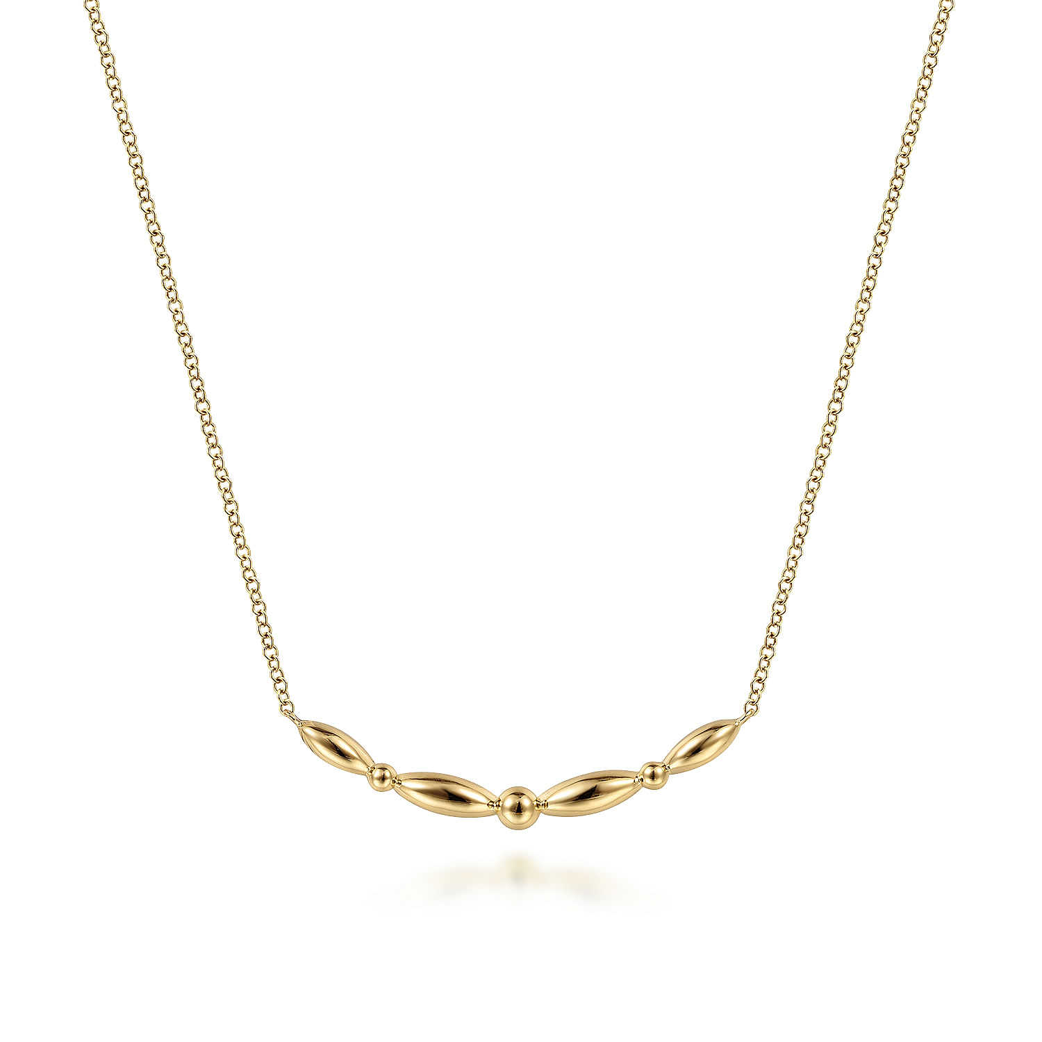 14K Yellow Gold Beaded Curved Bar Necklace