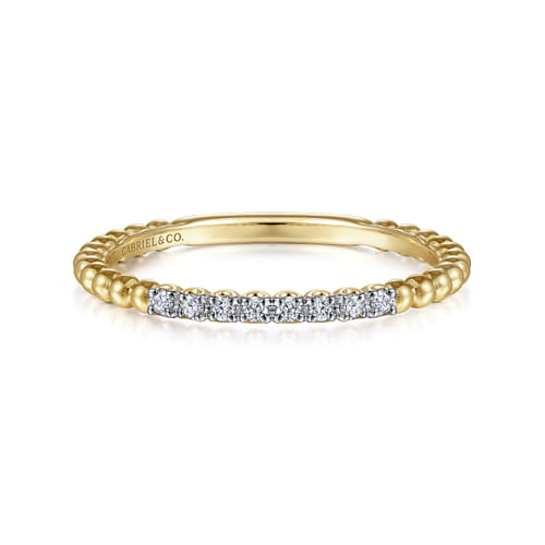 14K Yellow Gold Beaded Diamond Stackable Ring- Bujukan