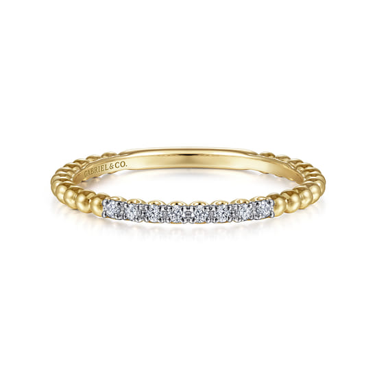 14K Yellow Gold Beaded Diamond Stackable Ring- Bujukan 14K Yellow Gold Beaded Diamond Stackable Ring- Bujukan